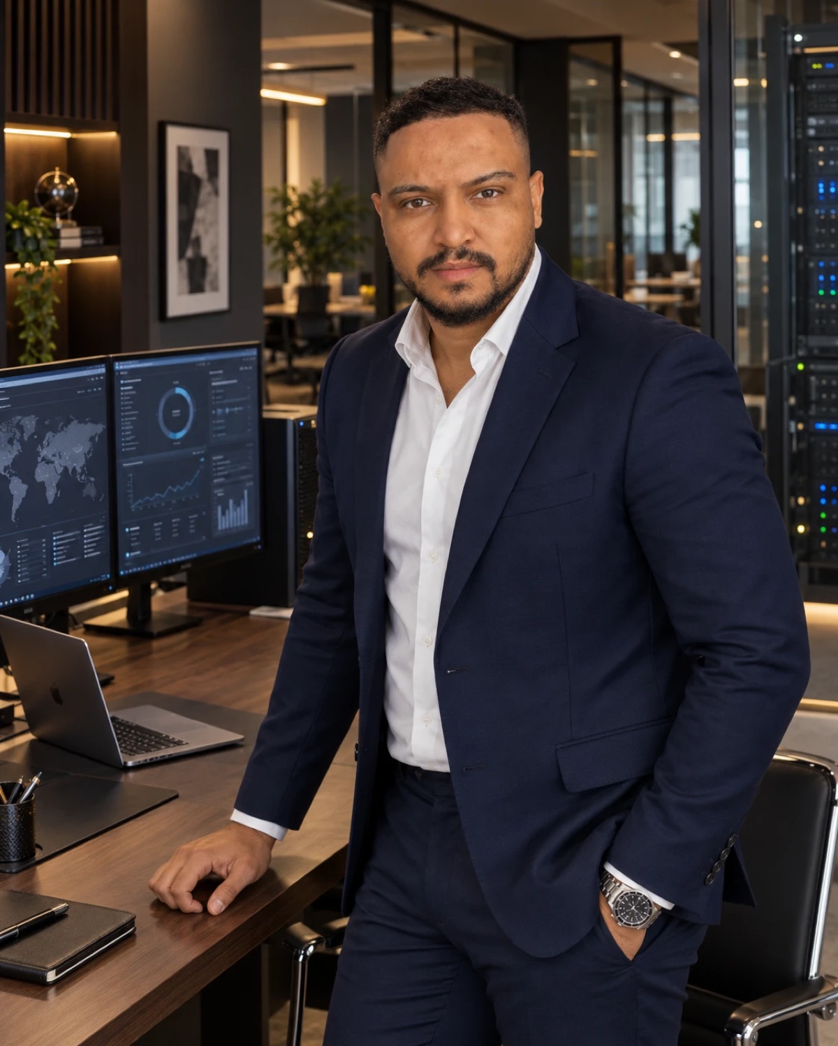 Fábio Almeida, fundador da Harmony Digital, em seu escritório